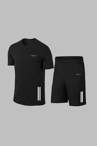 POSEIDON STORM Ανδρικό μαύρο Dri-fit Plus Size - Σετ μπλουζάκι και σορτς με στρογγυλή λαιμόκοψη καθημερινής άνεσης για περπάτημα (4xl-10)