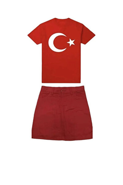 NOBLE STORE Κοριτσίστικο κοντομάνικο μπλουζάκι με στάμπα Atatürk Σετ λινό φού...