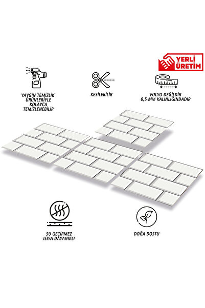 TİNK Kendinden Yapışkanlı Büyük Beyaz Koyu Derzli Metro Desenli Pvc Karo 30x30 Cm (4 ADET) 0,36 M2