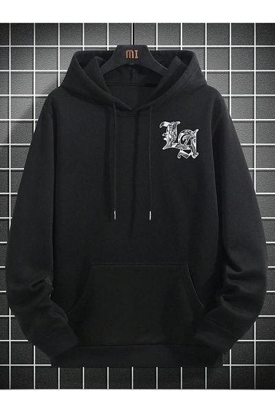 LUNAVISTA Los Angeles Printed Black Oversize Hooded Sweatshirt - La Hoodie