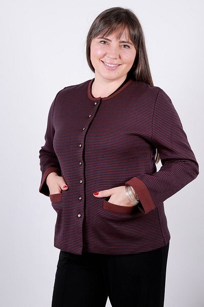 Laden Knitwear Double Color Steel Knit Striped Jacket Short Mother Cardigan