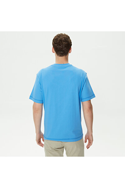 Lacoste Erkek Relaxed Fit Organik Pamuk Bisiklet Yaka Baskılı Mavi T-Shirt