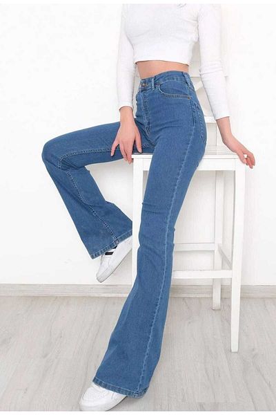 LİMABEL Blugi evazați Blugi evazați albastru mediu Pantaloni din denim cu talie înaltă