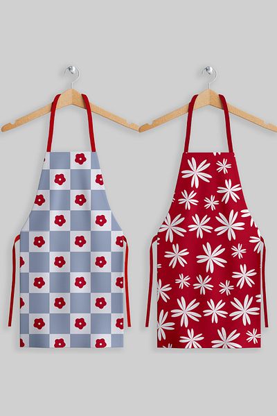 AYSHOME Ays Home Red Flower 2-Piece Kitchen Apron Set