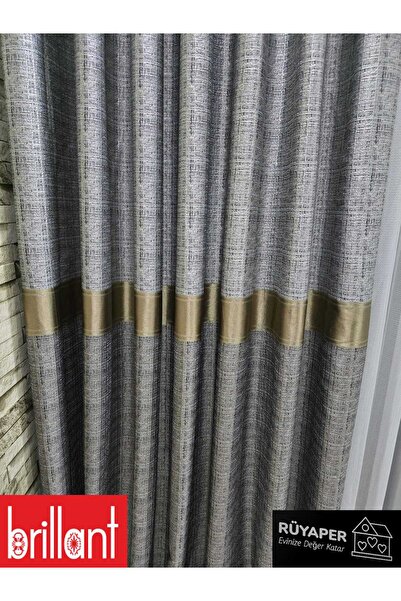 Brillant Κουρτίνα φόντου Rüyaper New Season Top Grey Bottom Mink με χρυσό περίγραμμα
