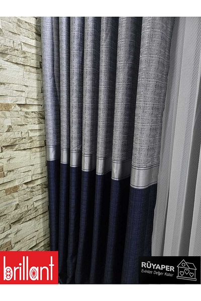 Brillant Rüyaper New Season Top Gray Bottom Navy Blue Silver Bordered Background Curtain