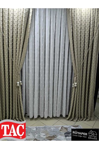 Taç Rüyaper Trend Product Mink Color Linen Backdrop Curtain with Point and Beard