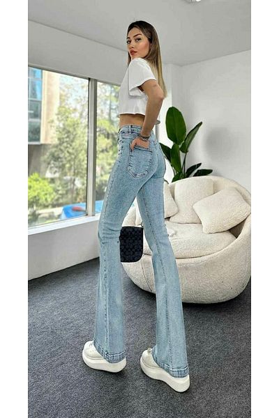 LİMABEL Pantaloni din denim cu talie înaltă, albastru deschis de zăpadă, blugi evazați (extra confortabili)
