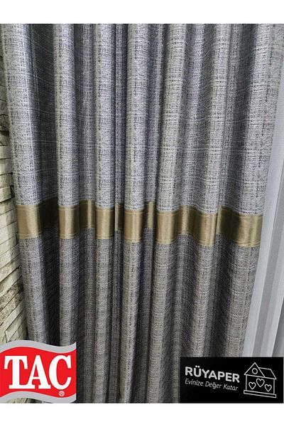 Taç Rüyaper Trend Product Top Gray Bottom Mink Gold Bordered Background Curtain