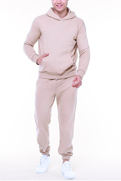 ruNadeS Ανδρικό σετ φούτερ με ψηλή φόρμα με φαρδιά εφαρμογή καγκουρό με ελαστικά πόδια - Casual