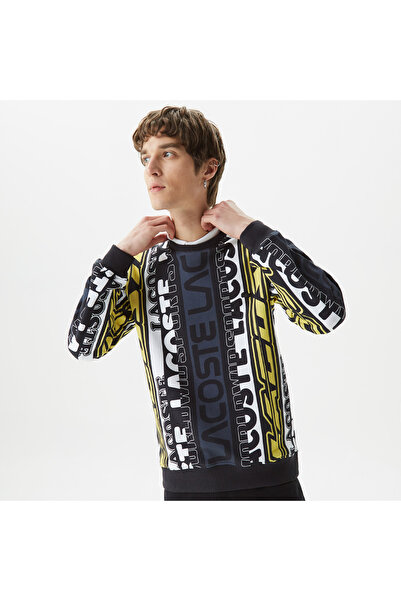 Lacoste Erkek Classic Fit Bisiklet Yaka Baskılı Siyah Sweatshirt