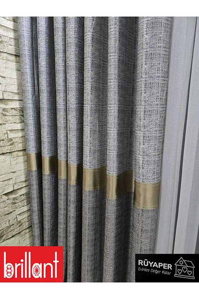 Brillant Rüyaper New Season Top Gray Bottom Mink Gold Bordered Background Curtain