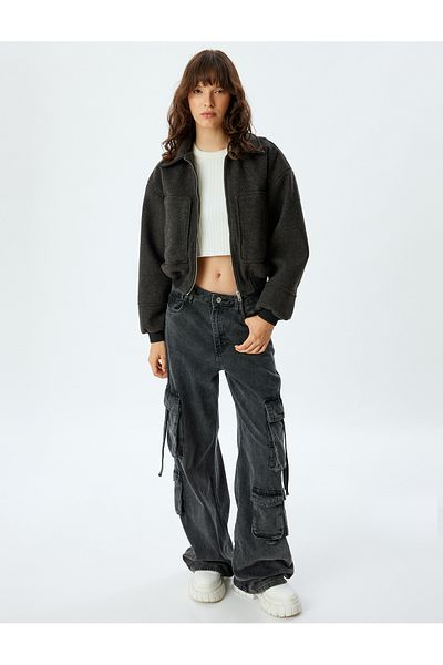 Koton Gray Women's Bomber Jacket