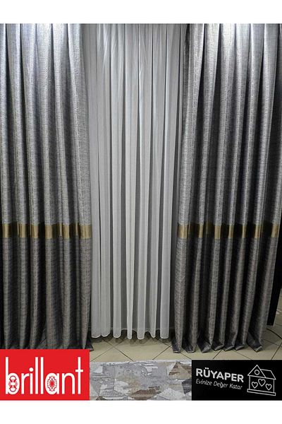 Brillant Rüyaper New Season Top Gray Bottom Mink Gold Bordered Background Curtain