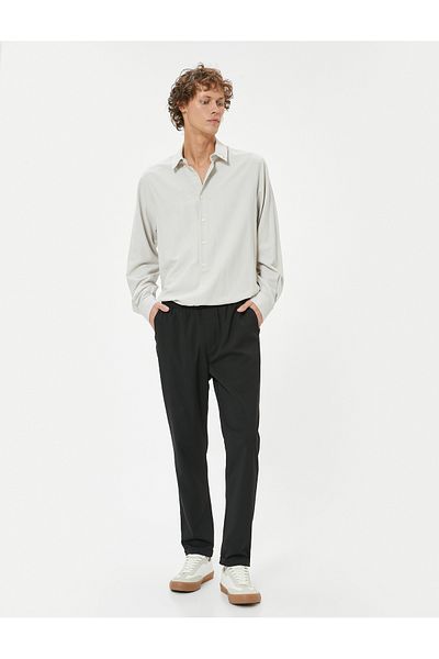 Koton Υφασμάτινο παντελόνι Chino Slim Fit Μέση με κορδόνια με διπλωμένο πόδι με λεπτομέρεια τσέπης