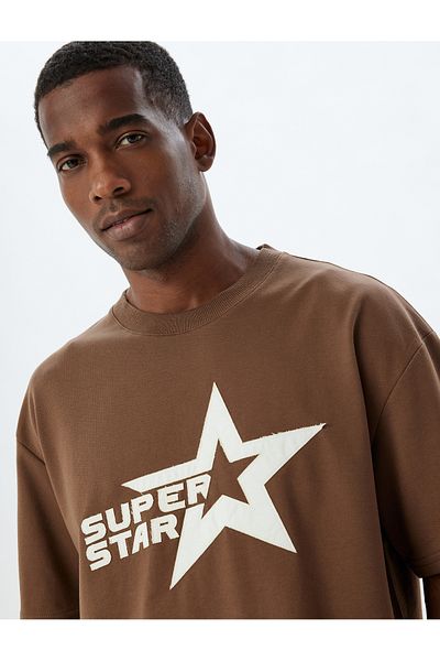 Koton Star PrintedOversize Cotton T-shirt - Crew Neck, κοντό μανίκι