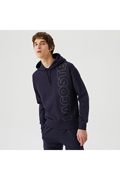 Lacoste Unisex Relax Fit Kapüşonlu Baskılı Lacivert Sweatshirt