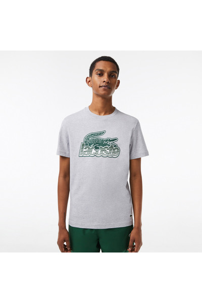 Lacoste Erkek Regular Fit Bisiklet Yaka Baskılı Gri T-Shirt