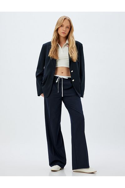 Koton Wide Leg Trousers with Pockets and Tie Double Waist Detail