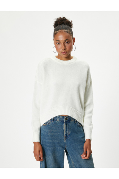 Koton Akrylový dlouhý pletený svetr s výstřihem