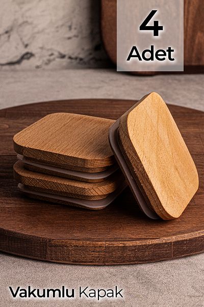 Snippy Bella Milla 4-Piece Soft Square Elysia Timeless Wooden Vacuum Lid Set