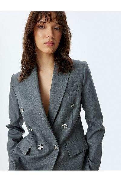 Koton Hip Length Double Breasted Blazer Jacket - Double Pocket
