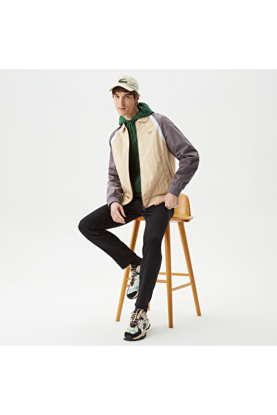 Lacoste Men's Shirt Collar Color Blocked Brown Coat