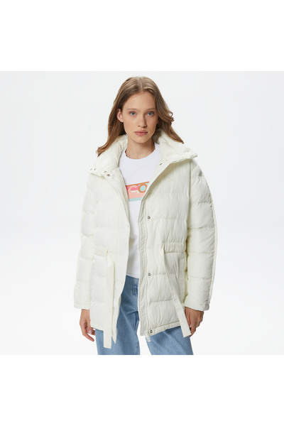 Lacoste Kadın Dik Yaka Kapitone Beyaz Mont