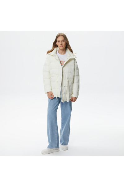 Lacoste Kadın Dik Yaka Kapitone Beyaz Mont