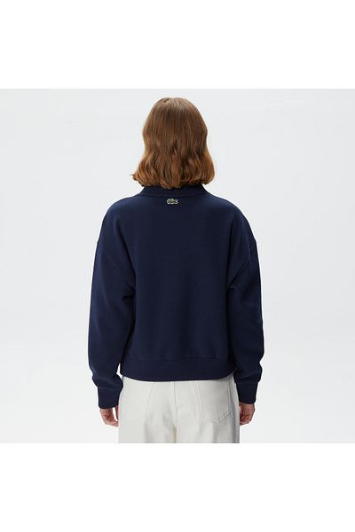 Lacoste Women's Crop Fit Crew Neck Printed Navy Blue Sweatshirt