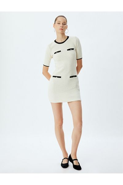 Koton Mini Knitted Pocket Detail Short Sleeve Crew Neck Dress