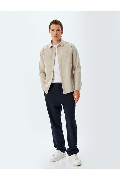 Koton Snap Button Viscose Blended Pocket Detailed Long Sleeve Shirt