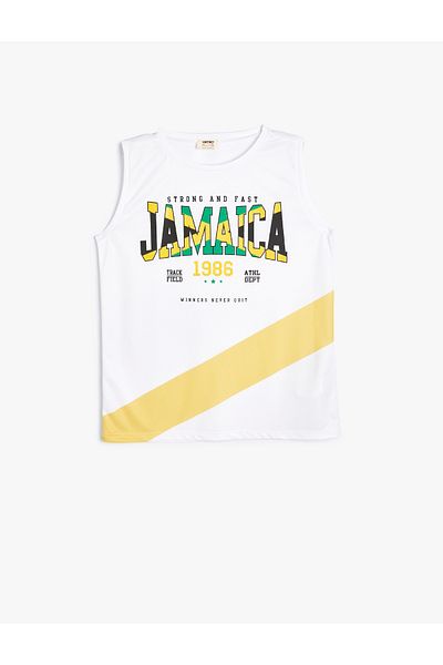 Koton Kurzärmliges Unterhemd mit Jamaika-Slogan-Aufdruck und Farbblockdesign