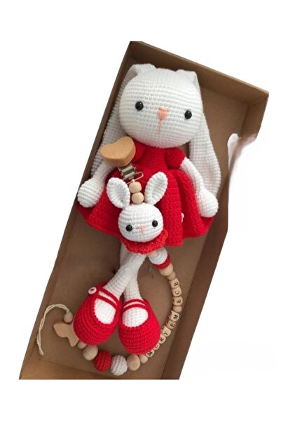 EL SANATLARI Uzun Kulaklı Tavşan Emzik Zinciri Çıngırak 2li Set