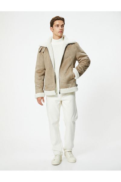 Koton Μπουφάν με βελούδινο φερμουάρ Suede Look Slim Fit
