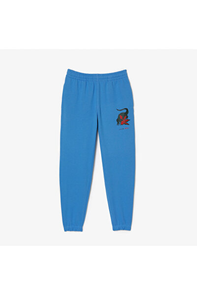 Lacoste x Netflix Kadın Straight Fit Baskılı Mavi Eşofman Altı