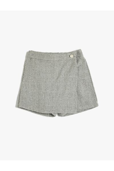 Koton Tweed Double Breasted Shorts Skirt - Button Detailed