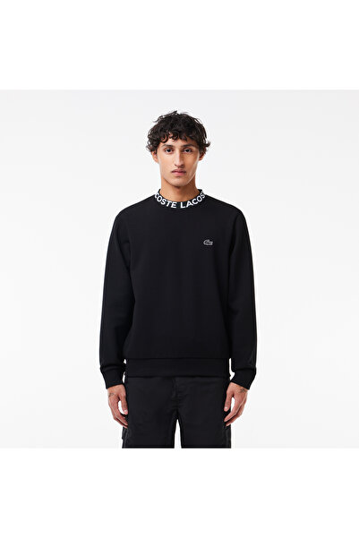 Lacoste Erkek Classic Fit Bisiklet Yaka Baskılı Siyah Sweatshirt