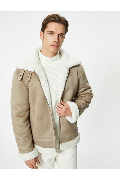 Koton Μπουφάν με βελούδινο φερμουάρ Suede Look Slim Fit