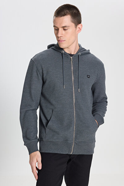 WRANGLER Regular Fit Normal Kesim Kapüşonlu Antrasit Melanj Sweatshirt