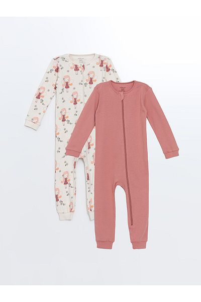 LC Waikiki Lcw Crew Neck Long Sleeve Baby Girl Jumpsuit 2 Pcs