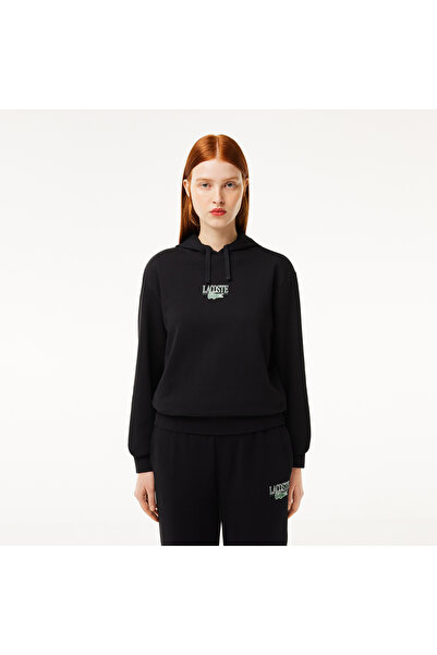 Lacoste Kadın Kapüşonlu Baskılı Siyah Sweatshirt