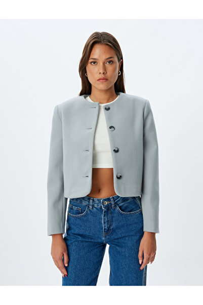 Koton Düğmeli Slim Fit Uzun Kollu Yakasız Crop Ceket