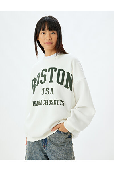 Koton College Printed Oversize Sweatshirt - Crew Neck, Long Sleeve