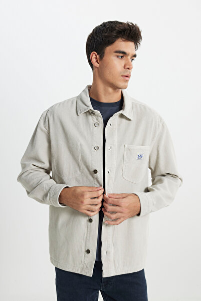 Lee Loose Fit Relaxed Fit 100% Cotton Beige Velvet Shirt Jacket