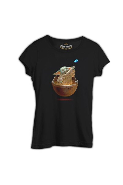 Lord T-Shirt بيبي يودا - تيشيرت نسائي أسود على شكل فراشة