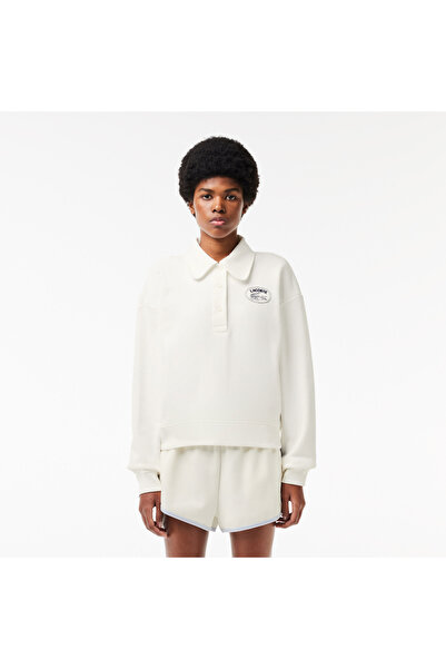 Lacoste Classic Kadın Polo Yaka Beyaz Sweatshirt