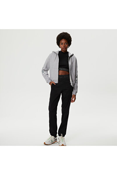 Lacoste Kadın Crop Fit Kapüşonlu Baskılı Gri Sweatshirt