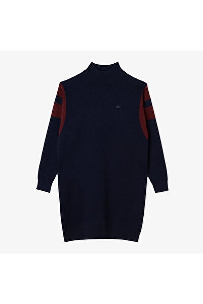 Lacoste Kadın Loose Fit Uzun Kollu Bisiklet Yaka Lacivert Elbise