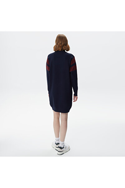 Lacoste Kadın Loose Fit Uzun Kollu Bisiklet Yaka Lacivert Elbise